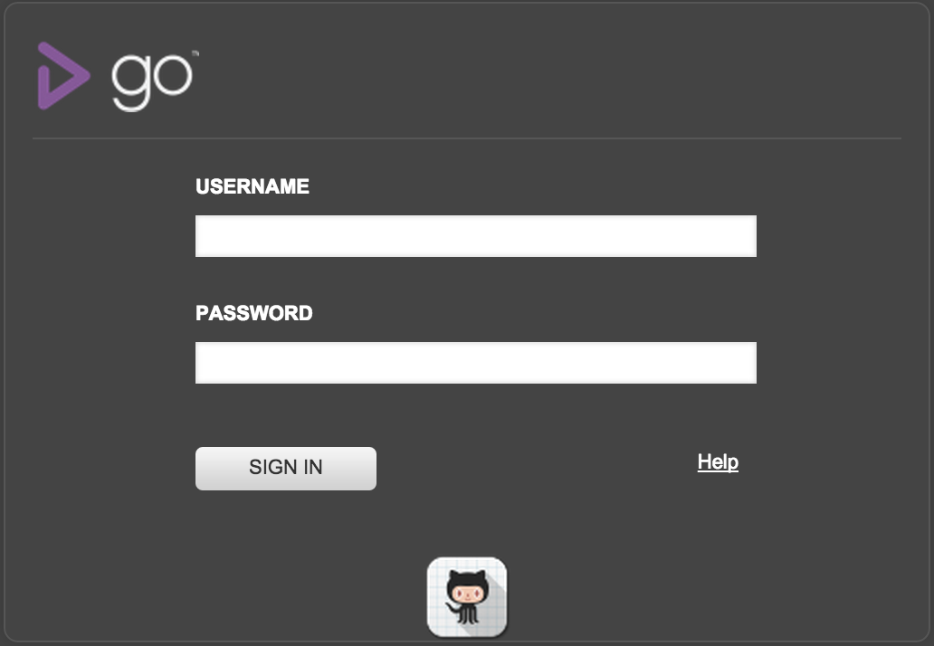 GoCD Login Page with Git Hub icon