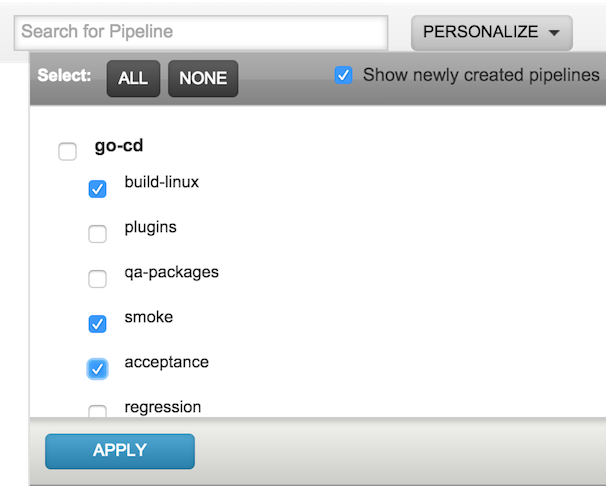 Personalize pipelines view